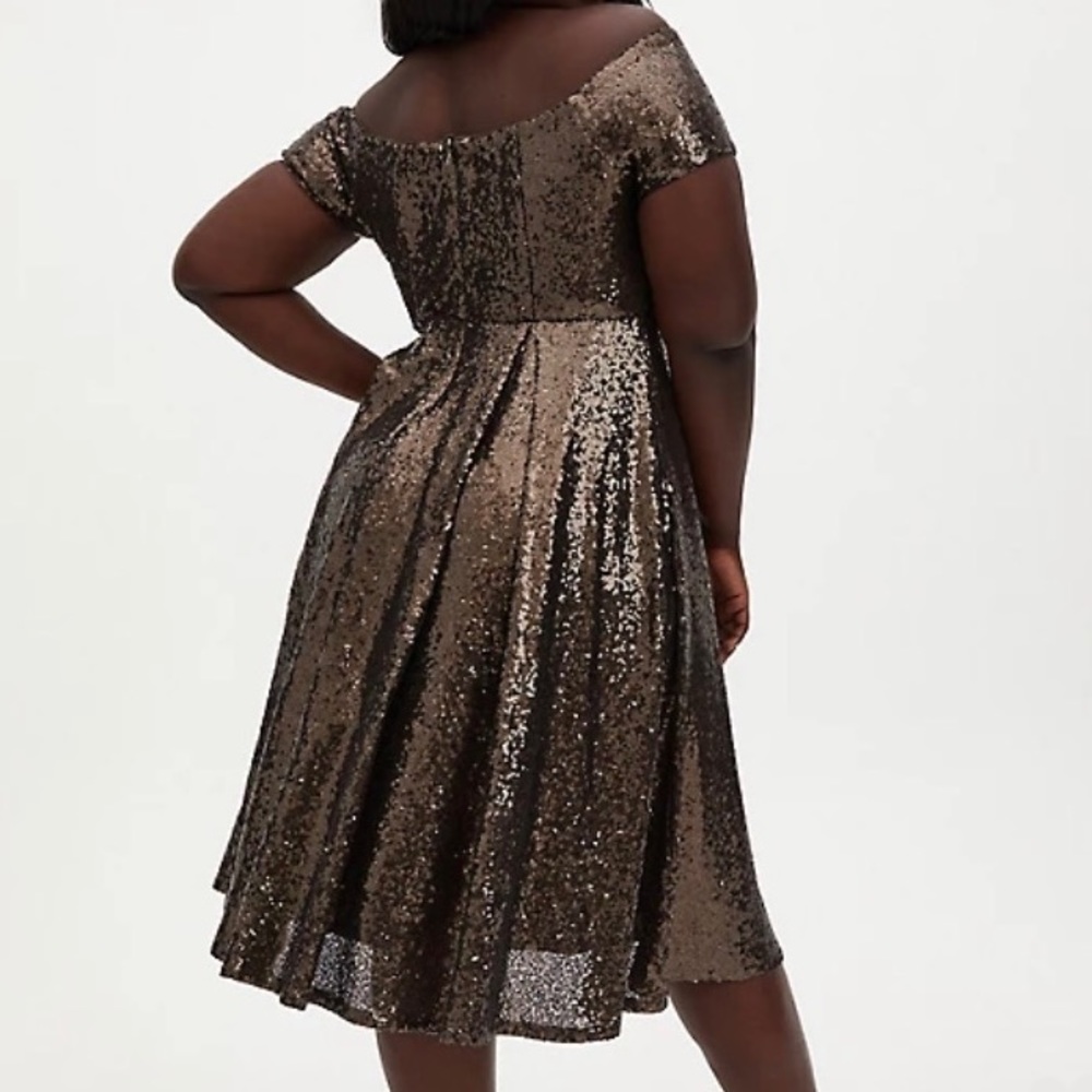 81. Torrid Chocolate Brown Sequin Off the Shoulder Midi Dress